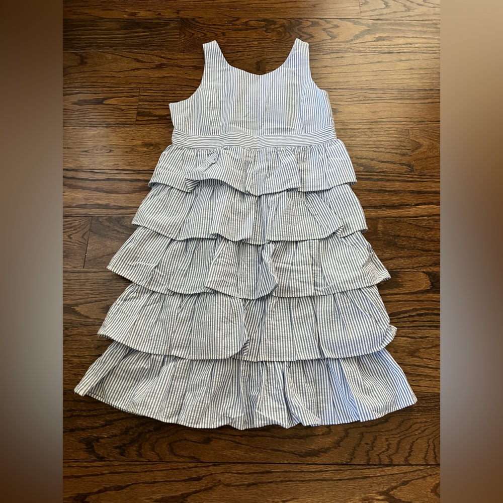 Ralph Lauren Girls Size  12 Seersucker Tiered Stripe Bow‑Back Sundress